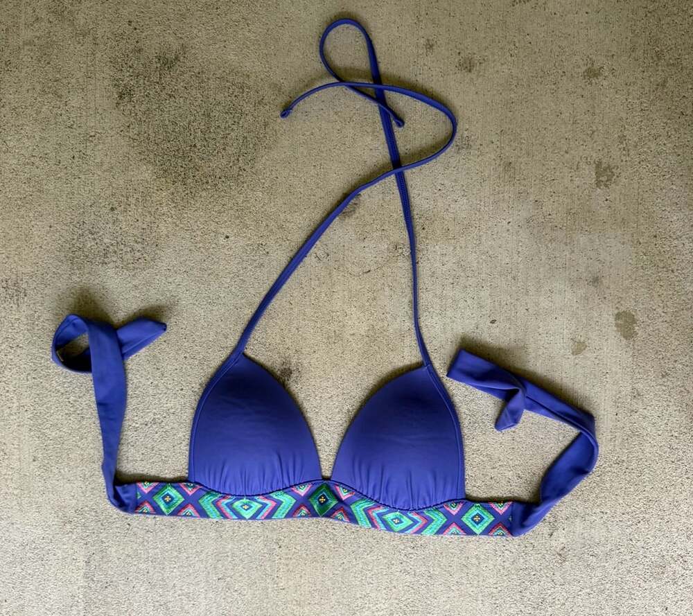 Aerie Blue Halter Bikini Top with Embroidered Tribal Trim Size S/P